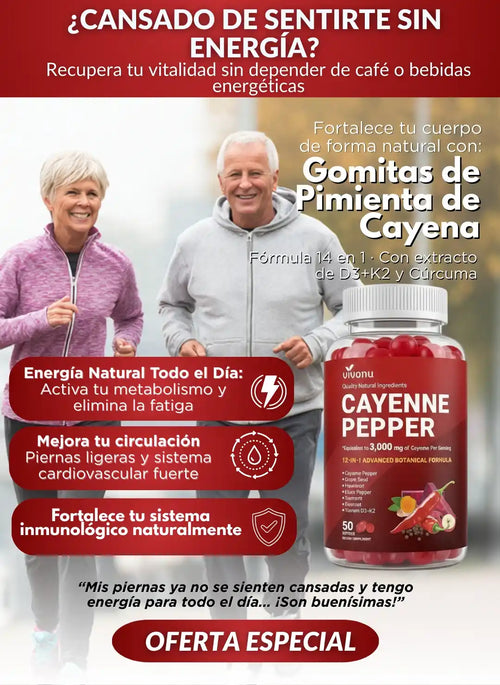 Gomitas de Pimienta de Cayena 3000mg + Vitamina D3+K2